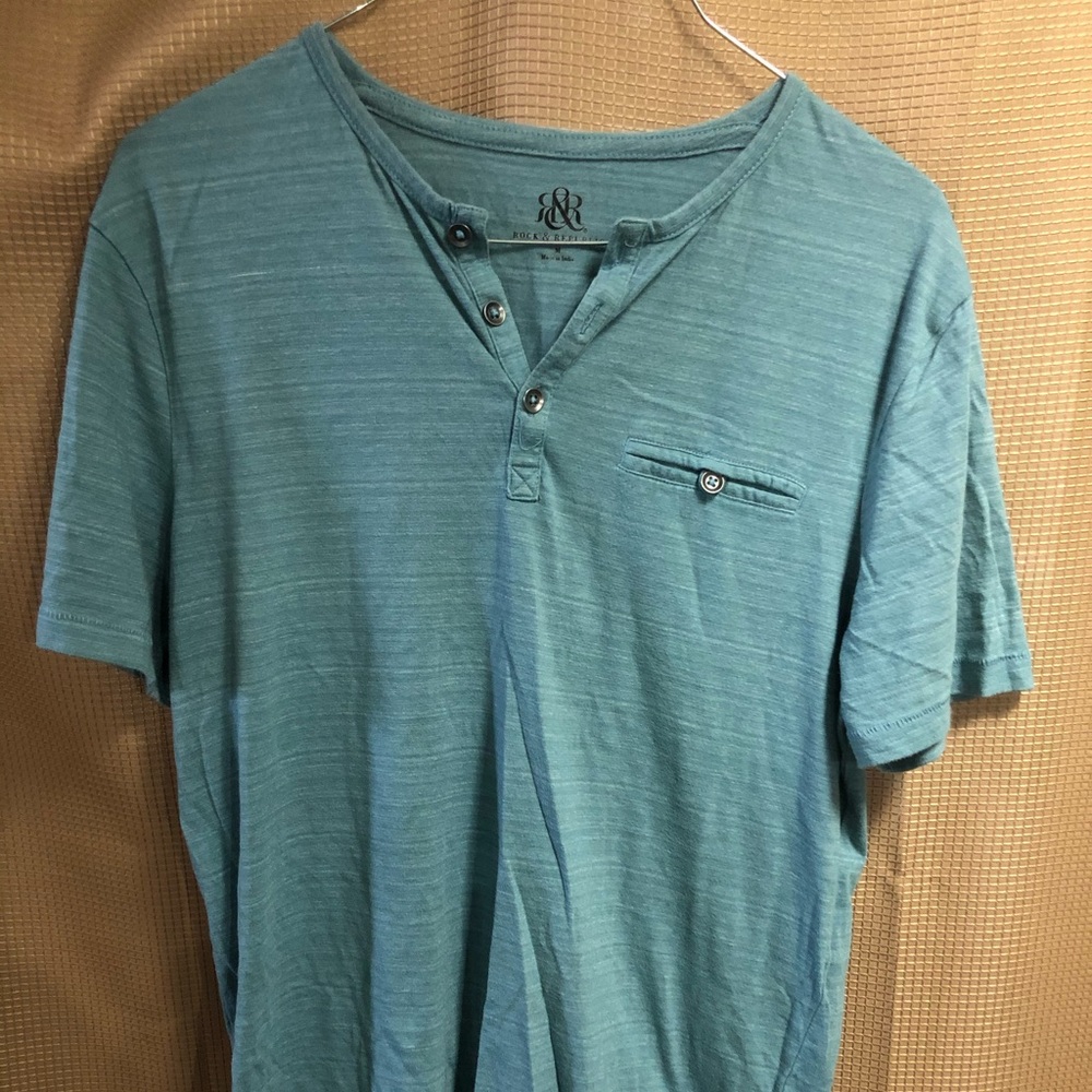 Young men teal short sleeve shirt